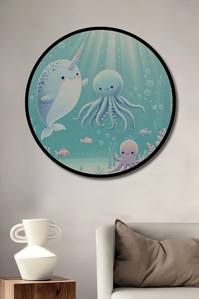 Teona Ahşap Cute Sea Creatures Lemn MDF Rotund Decorativ Acasă, Locul de Muncă Pictură Murală