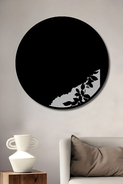 Teona Ahşap Siluetă de frunze alb-negru, lemn decorativ MDF, pictură rotundă pentru casă, loc de muncă