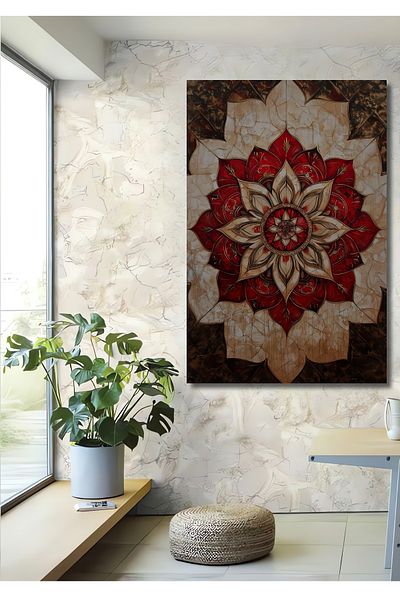 Teona Ahşap Elegant Mandala Motiv Floral Lemn MDF Dreptunghi Decorativ Acasă, Locul de Muncă Pictură Perete
