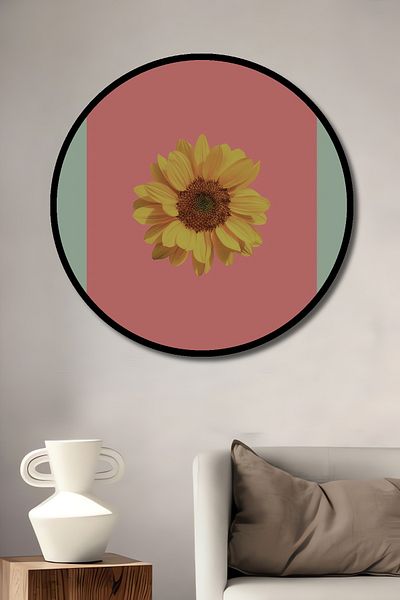 Teona Ahşap Floarea-soarelui pe roz Lemn MDF rotund decorativ pentru casa, locul de munca pictura pe perete