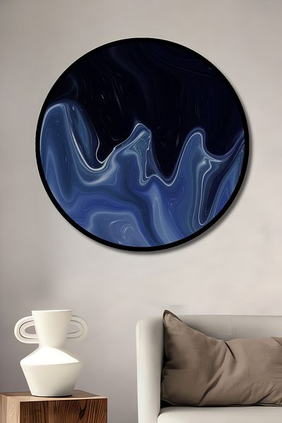 Teona Ahşap Artă abstractă albastră ondulată, decorativă din lemn MDF, pictură rotundă pentru locuință, loc de muncă