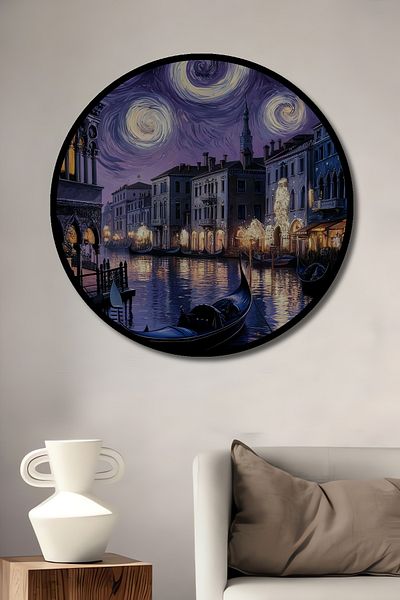 Teona Ahşap Noapte înstelată Veneția Decorativ Lemn MDF Casă rotundă, Pictură murală la locul de muncă