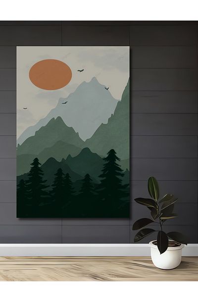 Teona Ahşap Casa dreptunghiulară din lemn MDF decorativă solară pe peisaj de munte, pictură murală la locul de muncă