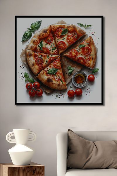 Teona Ahşap Pizza italiană delicioasă din lemn MDF dreptunghiular decorativ pentru casă, loc de muncă pictură murală