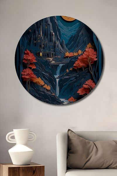 Teona Ahşap Castel Magie Peisaj Lemn MDF Rotund Decorativ Acasă, Locul de Muncă Pictură Perete