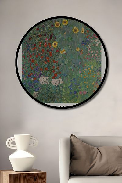 Teona Ahşap Klimt Flower Garden Decorativ Lemn MDF Casă Rotundă, Pictură Perete Loc de Muncă