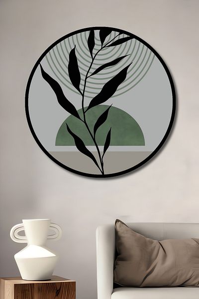 Teona Ahşap Ilustrație minimalistă a plantelor din lemn MDF rotund decorativ pentru acasă, pictură pe perete la locul de muncă