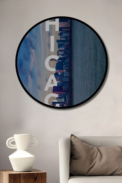 Teona Ahşap Siluetă Chicago City Decorativă din lemn MDF Casă rotundă, pictură murală la locul de muncă