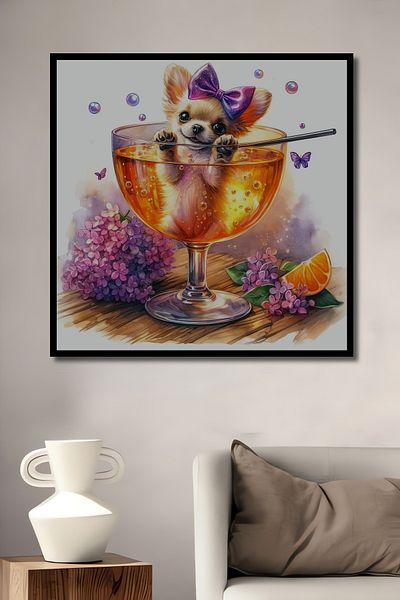 Teona Ahşap Cute Chihuahua Cocktail Lemn MDF Dreptunghi Decorativ Acasă, Locul de Muncă Pictură Perete