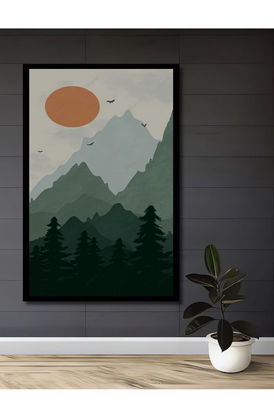 Teona Ahşap Casa dreptunghiulară din lemn MDF decorativă solară pe peisaj de munte, pictură murală la locul de muncă