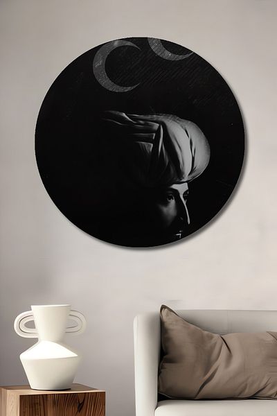 Teona Ahşap Trei semilună și războinic decorativ din lemn MDF rotund pentru casă, pictură murală la locul de muncă