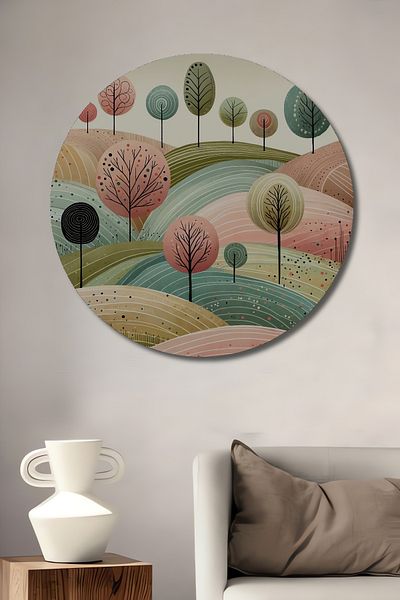 Teona Ahşap Decorativ din lemn MDF rotund, peisaj natural abstract, pictură murală pentru locul de muncă