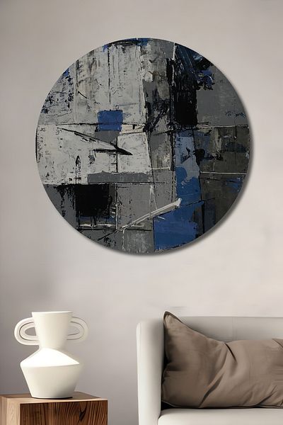 Teona Ahşap Abstract Blue Touches Decorativ Lemn MDF Rotund Acasă, Locul de Muncă Pictură Perete