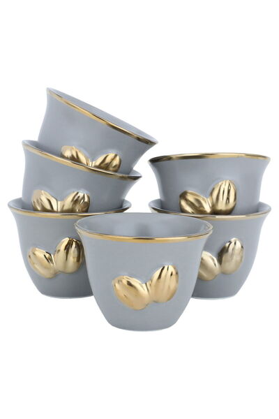 Alsaif Gallery A set of light gray Arabic coffee cups with a gold rim, 12 pieces
