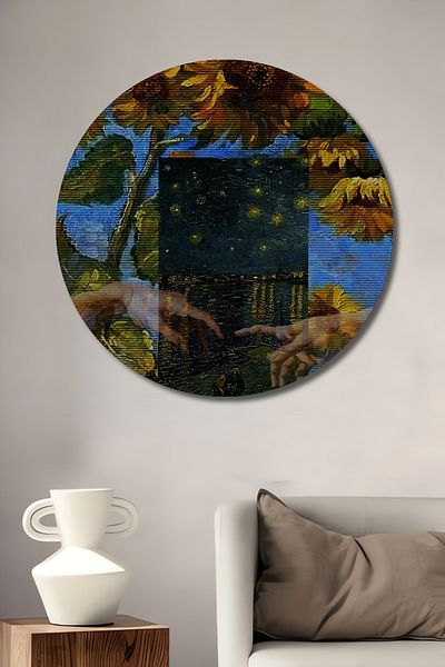Teona Ahşap Noapte înstelată Floarea-soarelui Lemn MDF Rotund Decorativ Acasă, Locul de muncă Pictură murală