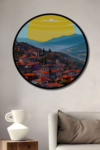 Teona Ahşap Bursa Landscape Lemn MDF Rotund Decorativ Acasa, Locul de Muncă Pictură Perete