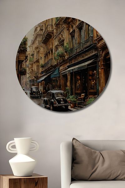 Teona Ahşap Străzi nostalgice ale orașului Casă rotundă din lemn MDF decorativ, pictură murală la locul de muncă