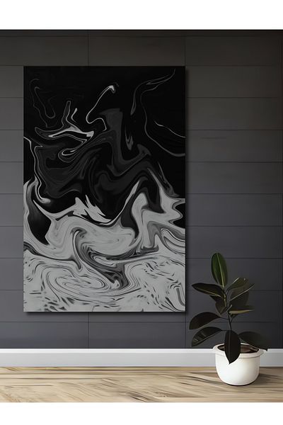 Teona Ahşap Abstracți Onduri Negru Alb Decorativ Lemn MDF Dreptunghi Acasă, Locul de Muncă Pictură Perete