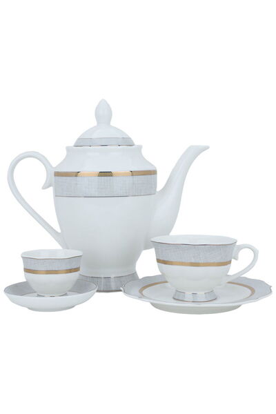 Alsaif Gallery White circular porcelain dining set with golden font, 65 pieces