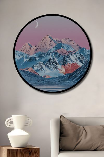 Teona Ahşap Pink Mountains Minimalist Decorativ Lemn MDF Rotund Acasă, Locul de Muncă Pictură Perete