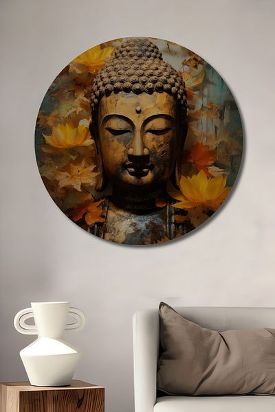 Teona Ahşap Buddha Lotus Flowers Decorativ Lemn MDF Rotund Acasă, Locul de Muncă Pictură Perete