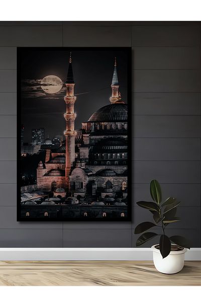 Teona Ahşap Istanbul Hagia Sophia Night View Decorative Wooden MDF Rectangle Home,Office Wall Table