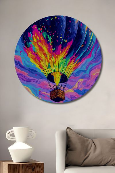 Teona Ahşap Balon cu aer cald colorat, decorativ din lemn MDF, rotund, pictură pe perete pentru locul de muncă