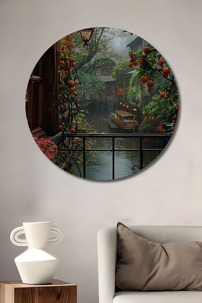 Teona Ahşap Nostalgic Riverside Coffee Enjoyment Decorativ Lemn MDF Casă rotundă, Loc de muncă Pictură murală