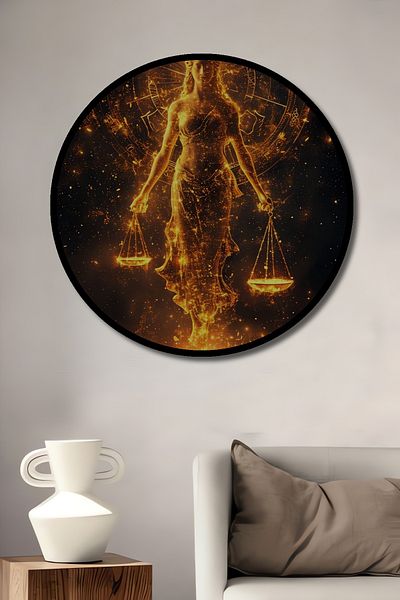 Teona Ahşap Lumină de aur a justiției, decorativă din lemn MDF, pictură rotundă pentru casă, loc de muncă