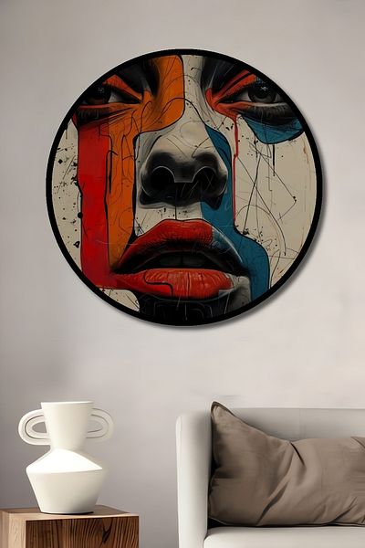 Teona Ahşap Portret de față colorat din lemn MDF rotund decorativ pentru casă, loc de muncă pictură murală