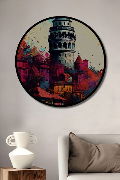 Teona Ahşap Turnul Galata din lemn colorat MDF rotund decorativ pentru casa, loc de munca pictura pe perete
