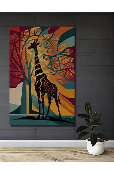 Teona Ahşap Girafă colorată abstractă din lemn MDF dreptunghiular decorativ pentru casă, loc de muncă pictură murală