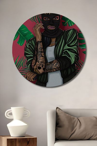 Teona Ahşap Queen Masked Brave Girl Decorativ din lemn MDF rotund pentru casa, pictura pe perete la locul de munca