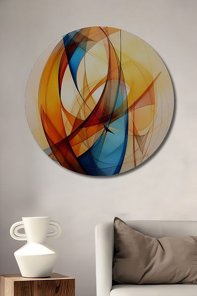 Teona Ahşap Casa rotundă din lemn MDF decorativă de culoare abstractă, pictură murală la locul de muncă
