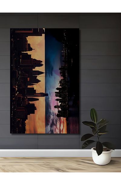 Teona Ahşap Siluete uriașe de oraș din lemn MDF dreptunghiular decorativ pentru casa, locul de muncă pictură murală