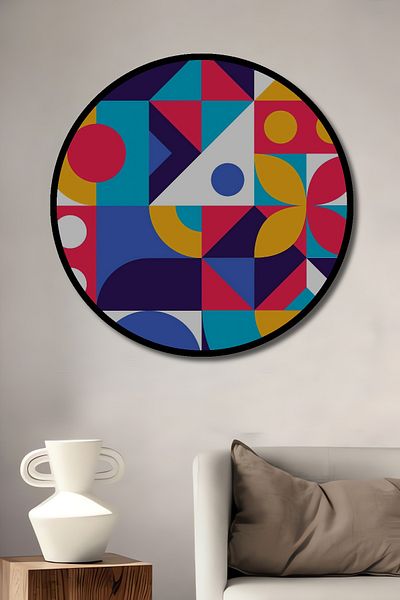 Teona Ahşap Modele geometrice colorate din lemn MDF rotund decorativ pentru casa, locul de munca pictura pe perete