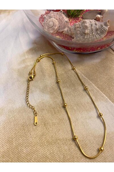 stainless steell Gold Renk Dorika Zincir Paslanmaz Çelik Kolye 40 cm