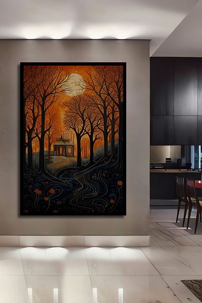 Teona Ahşap Casa decorativă dreptunghiulară din lemn MDF în pădurea lumii lunii fermecătoare, pictură murală la locul de muncă
