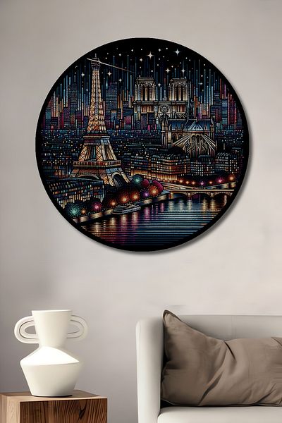 Teona Ahşap Paris Night Scenery Decorativ Lemn MDF Casă rotundă, Pictură de perete la locul de muncă