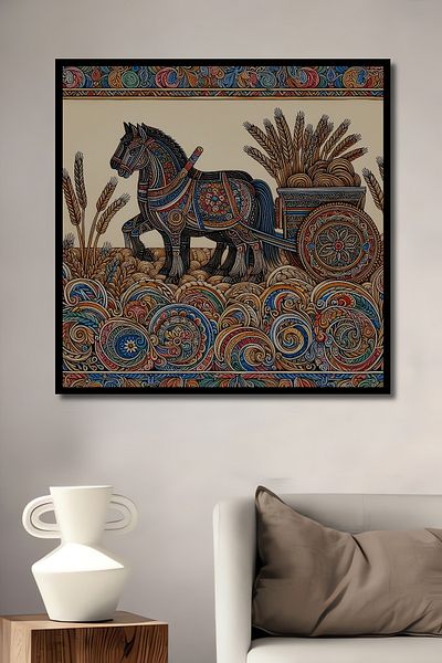 Teona Ahşap Model colorat de câmp de cai din lemn MDF dreptunghiular decorativ pentru casă, pictură murală la locul de muncă