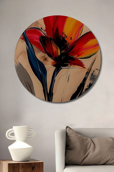 Teona Ahşap Casa rotundă din lemn MDF decorativ cu flori de culoare strălucitoare, pictură murală la locul de muncă