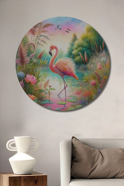 Teona Ahşap Magical Pink Flamingo Nature Lemn MDF Rotund Decorativ Acasă, Locul de Muncă Pictură de perete