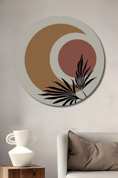 Teona Ahşap Lună și frunze Artă abstractă Decorativă din lemn MDF rotund pentru acasă, loc de muncă Pictură murală