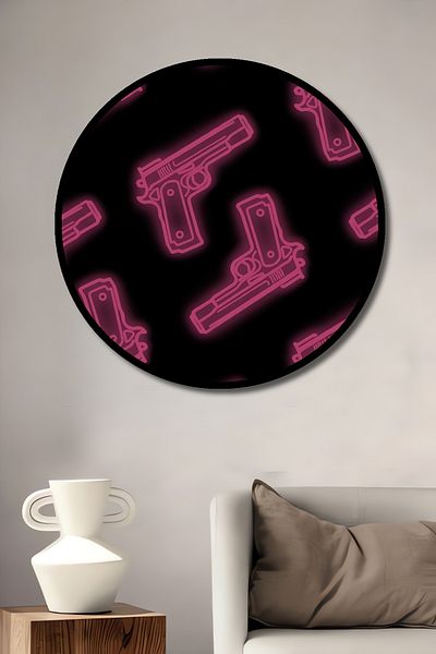 Teona Ahşap Model de pistol neon decorativ din lemn MDF rotund pentru pictura de perete acasa, loc de munca