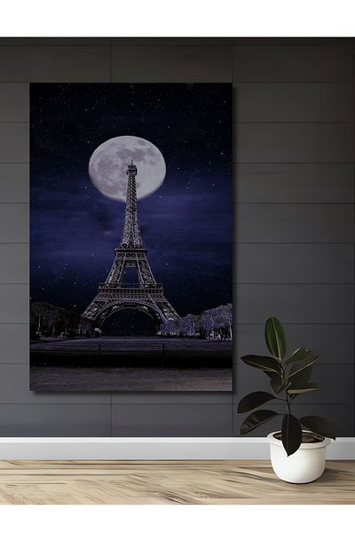 Teona Ahşap Turnul Eiffel la lumina lunii Casa dreptunghiulara din lemn decorativ MDF, pictura pe perete la locul de munca