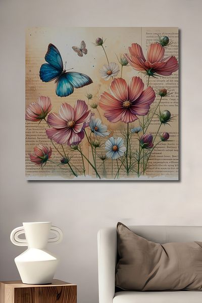 Teona Ahşap Fluturi și flori decorative din lemn MDF dreptunghiular pentru pictură pe perete acasă, la locul de muncă