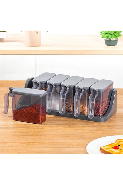 Home Lavinya 6-Piece Spice Rack Set with Stand and Self-Adhesive Lid and Spoon - Stickered Spice Rack