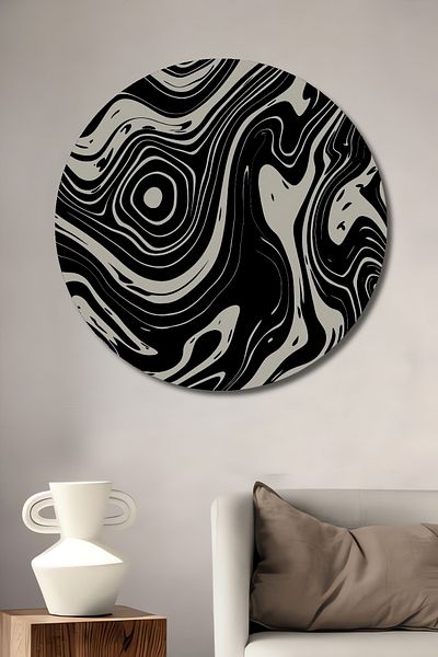Teona Ahşap Negru Alb Model Wave Decorativ Lemn MDF Rotund Acasă, Locul de Muncă Pictură Perete