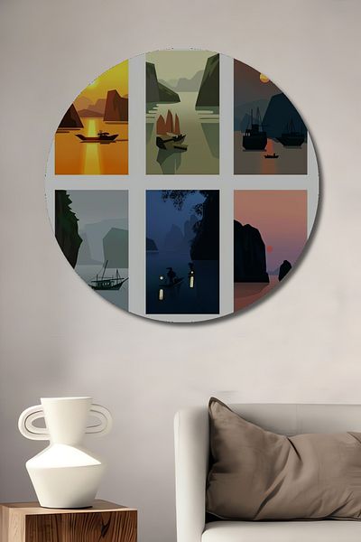 Teona Ahşap Set Peisaje Exotice Decorativ Lemn MDF Casă Rotundă, Pictură Perete Loc de Muncă