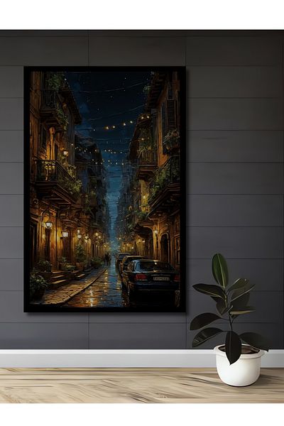 Teona Ahşap Străzi romantice de noapte Decorative din lemn MDF dreptunghiular Casa, locul de muncă Pictură murală